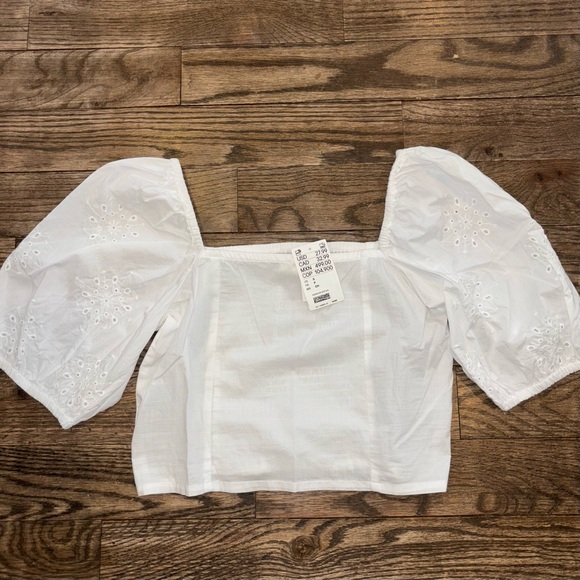 NWT • H&M Pure Cotton Puff-Sleeved Crop Top Blouse • size Small - Picture 4 of 7